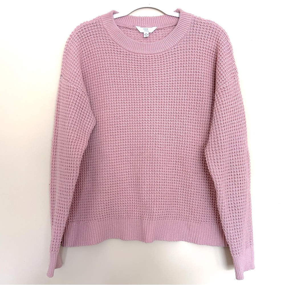 Women’s Pink Crew Neck Sweater with Waffle Texture
